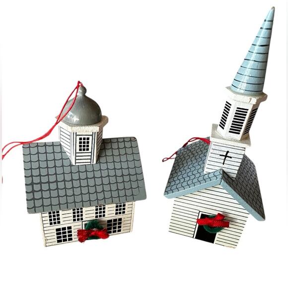 Midwest Importers of Cannon Falls‎ Wood Christmas White Village Ornament Set Lot - Picture 1 of 4